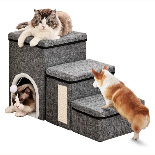 Casa de Mascota Gatos Escalones Plegable 3 Niveles