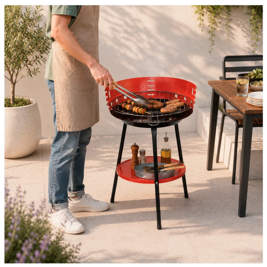 Parrilla Portátil Camping Roja con Base