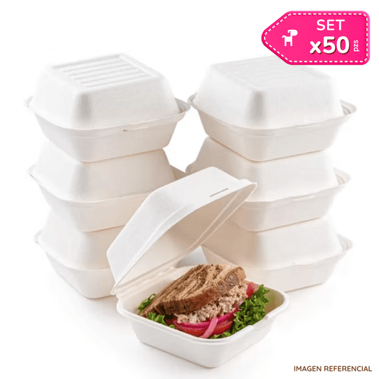 Pack x50 Contenedores Biodegradables para Hamburguesas y Postres