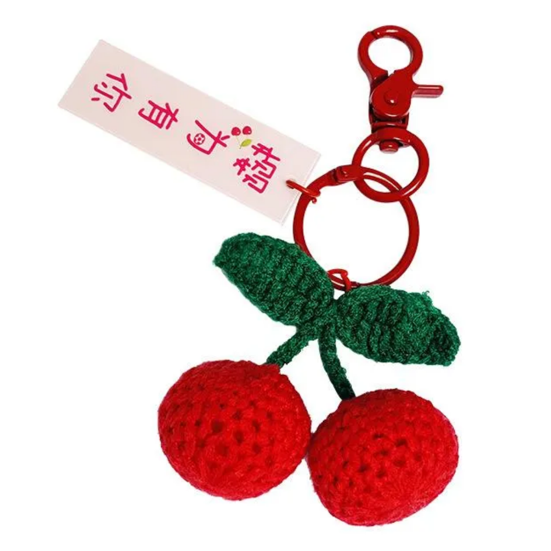 Llavero Tejido Diseño Cerezas