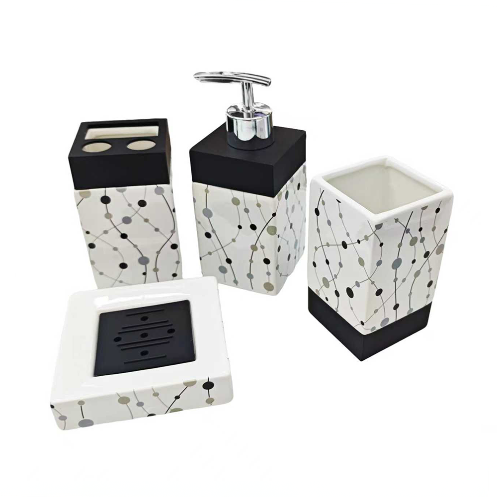 Set x4 Accesorios de Baño Blanco y Negro