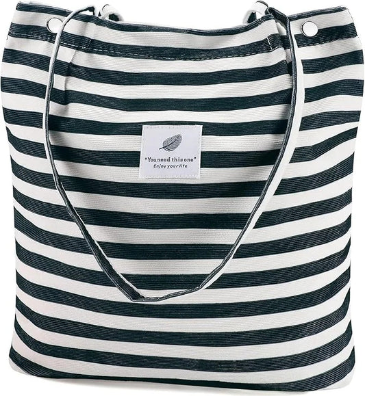 BOLSO DE LONA RAYAS | BLANCO/NEGRO