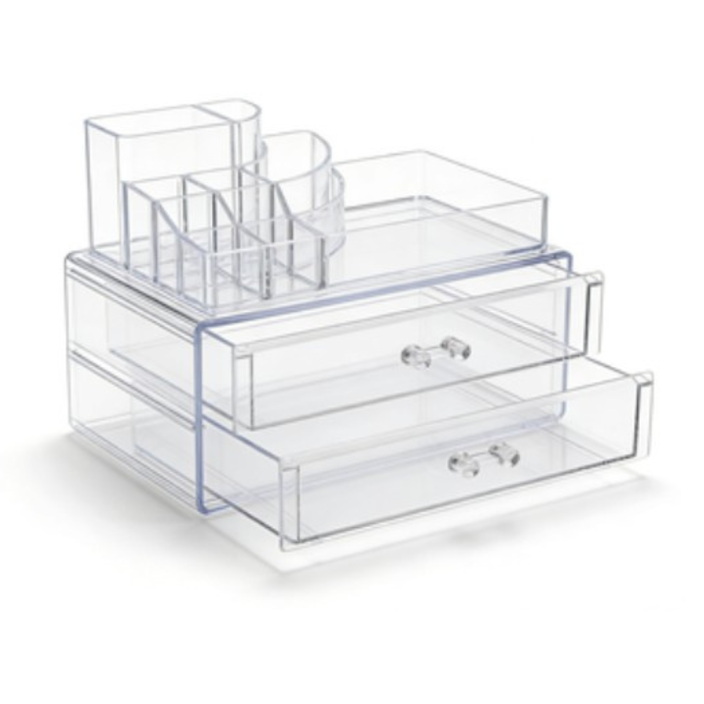 ORGANIZADOR DE MAQUILLAJE DE 2 CAJONES Y DIVISIONES