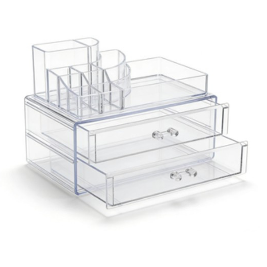 ORGANIZADOR DE MAQUILLAJE DE 2 CAJONES Y DIVISIONES