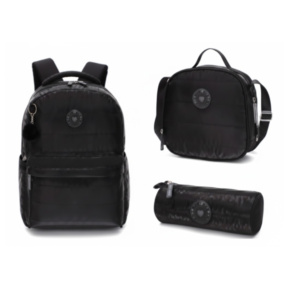 SET X 3 MOCHILA - LONCHERA- CARTUCHERA NEGRA