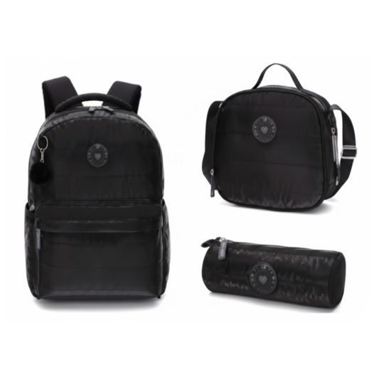SET X 3 MOCHILA - LONCHERA- CARTUCHERA NEGRA