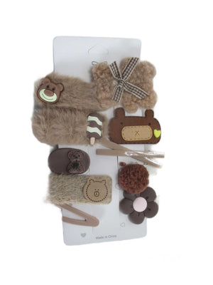 SET DE 10 CLIPS PARA CABELLO ESTILO PELUCHE MARRÓN
