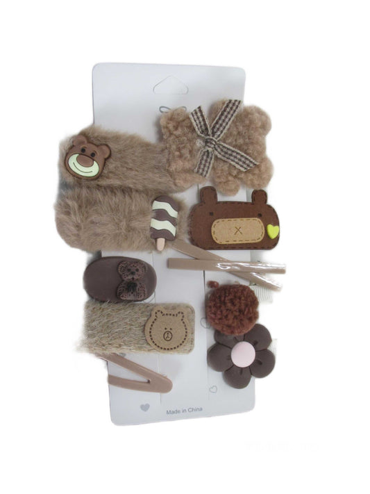 SET DE 10 CLIPS PARA CABELLO ESTILO PELUCHE MARRÓN