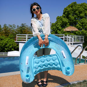 Flotador inflable con lentejuelas en forma de U, azul