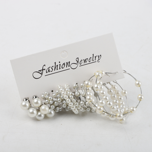 Set De 6 Pares De Aretes Argollas Con Perlas