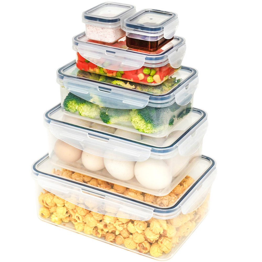 Set X 6Pzas Contenedor Rectangular 70Ml*2+390Ml+930Ml+1.6L+2.38L