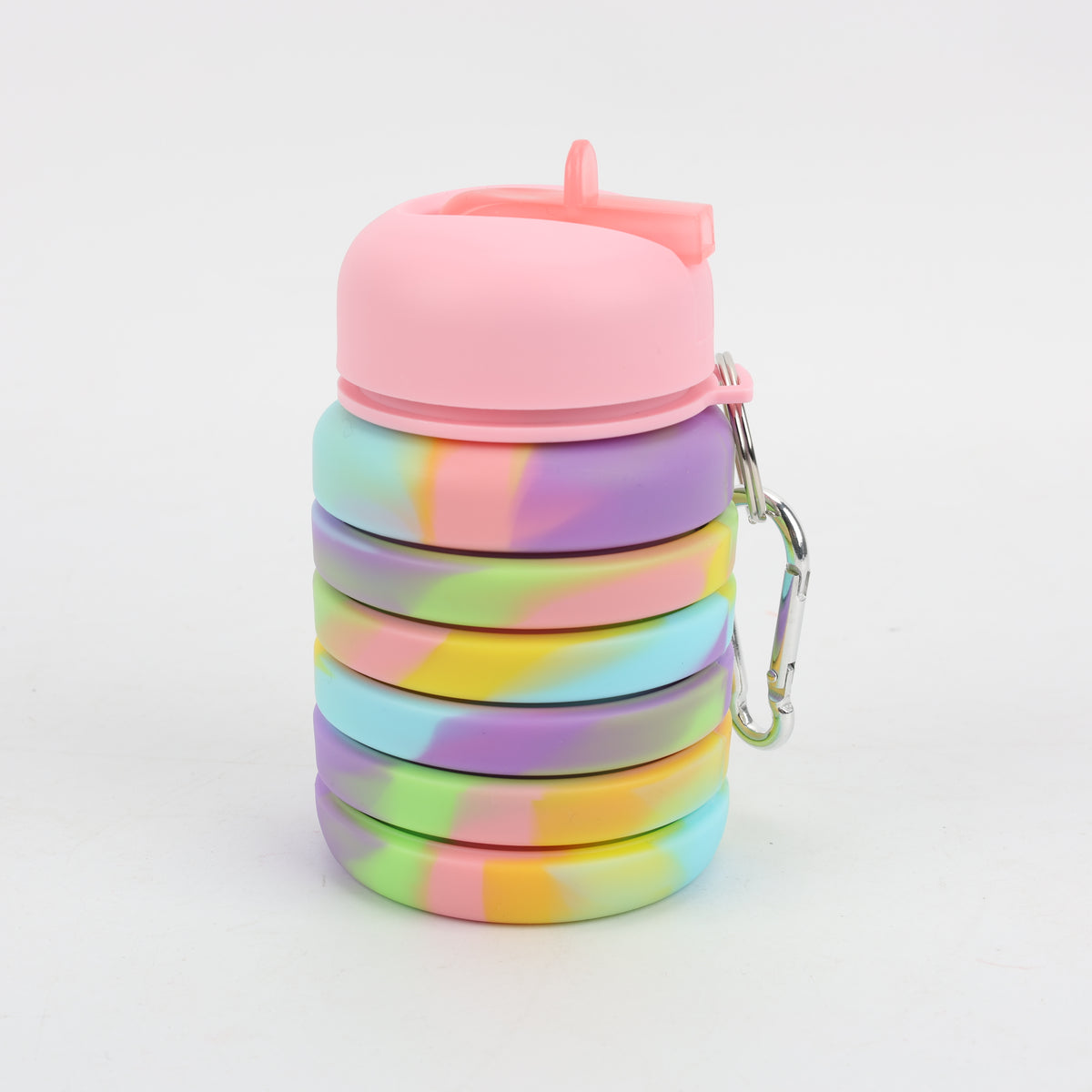 BOTELLA PLEGABLE DE SILICONA | ROSA-ARCOIRIS