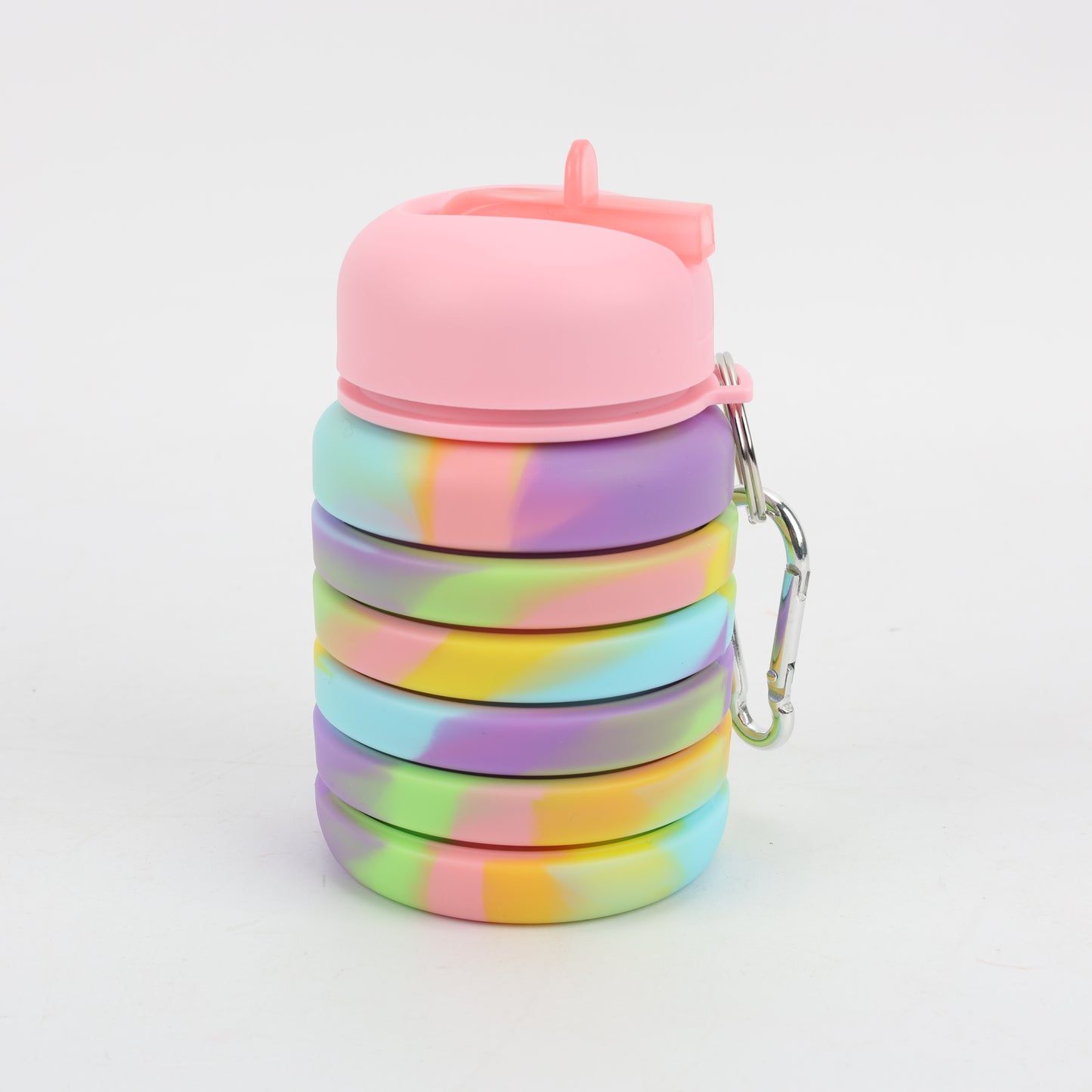BOTELLA PLEGABLE DE SILICONA | ROSA-ARCOIRIS