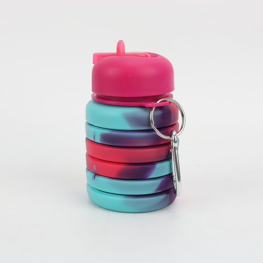 BOTELLA PLEGABLE DE SILICONA | ROSA-CELESTE