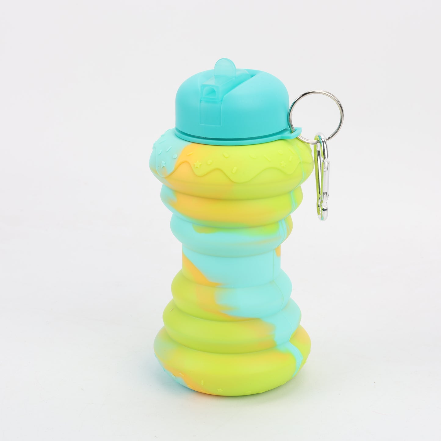 BOTELLA PLEGABLE DE SILICONA VERDE-AMARILLO