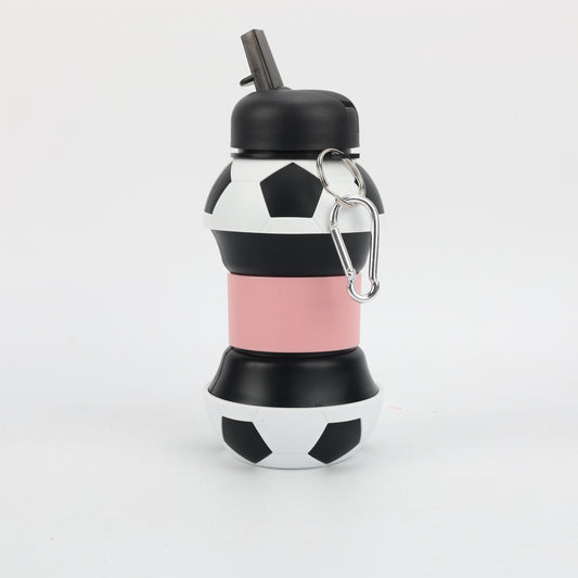 BOTELLA PLEGABLE DE SILICONA BALÓN FÚTBOL BLANCO Y NEGRO