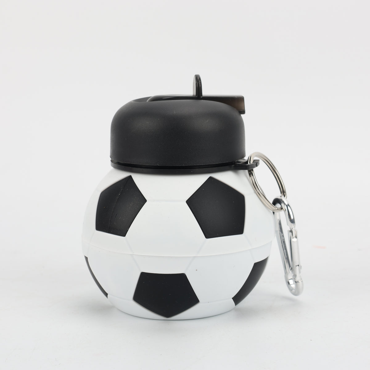 BOTELLA PLEGABLE DE SILICONA BALÓN FÚTBOL BLANCO Y NEGRO