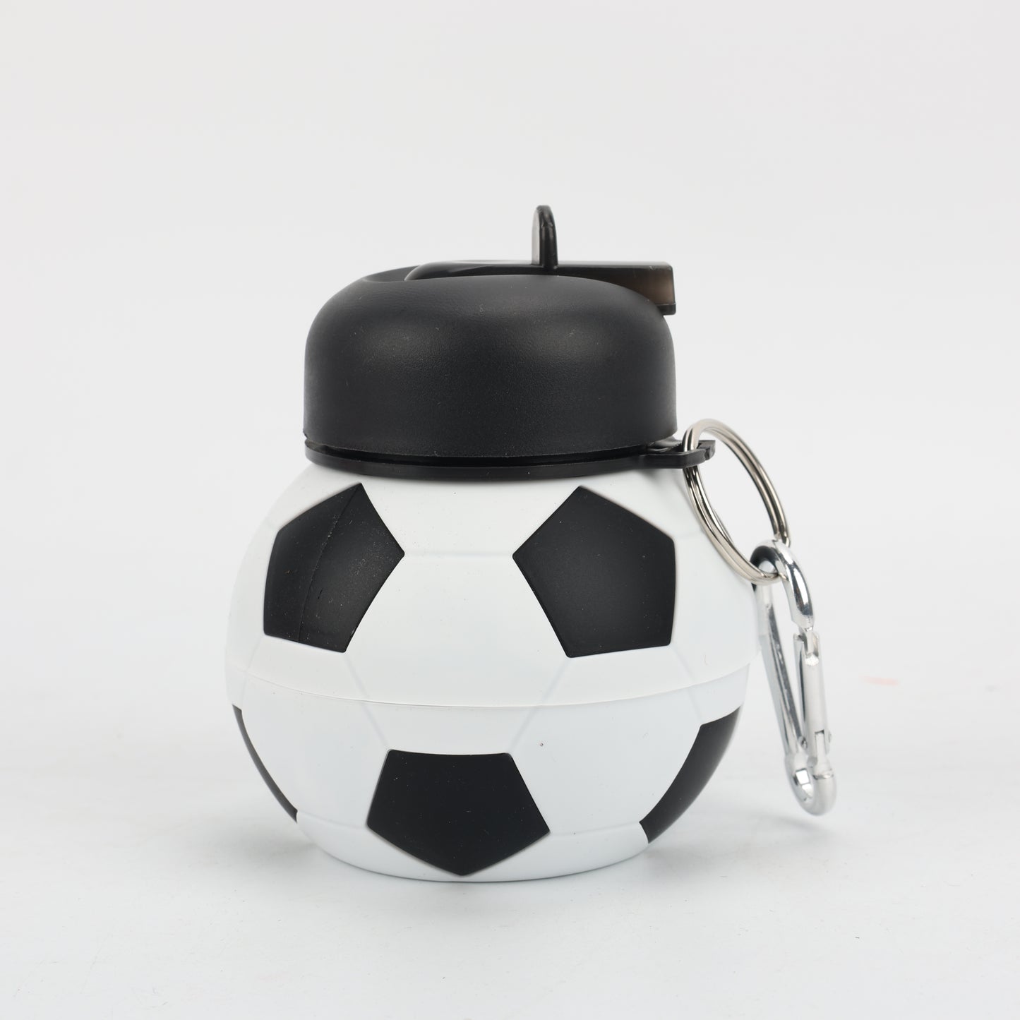 BOTELLA PLEGABLE DE SILICONA BALÓN FÚTBOL BLANCO Y NEGRO