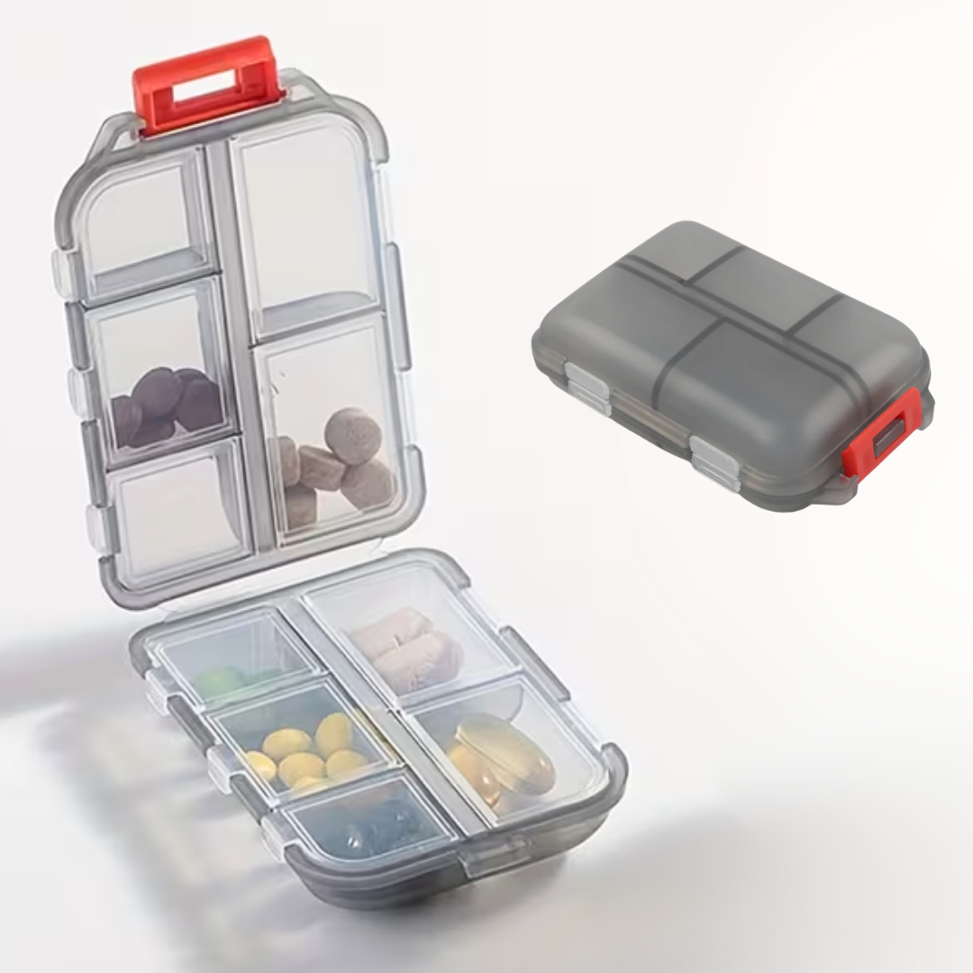 Pastillero Organizador Gris/Rojo