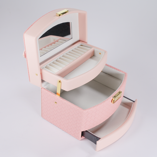 Joyero de 3 Niveles con Espejo | Rosado