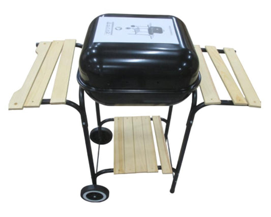 PARRILLA A CARBÓN CON MESA LATERALES DE MADERA