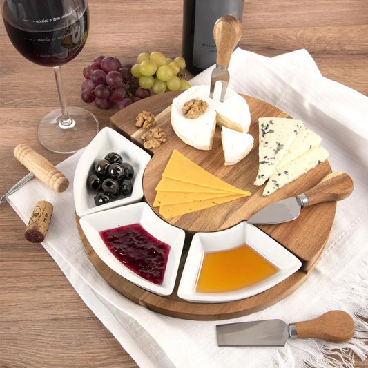 TABLA DE QUESOS GIRATORIA CON RECIPIENTES Y UTENSILIOS