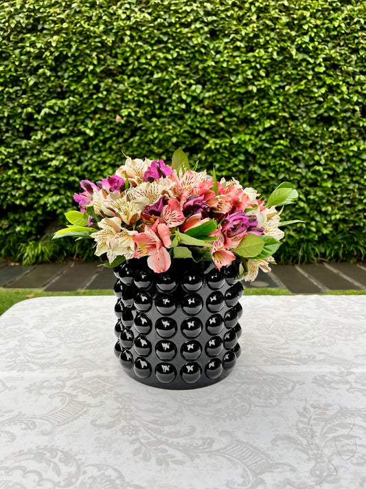 Florero de Vidrio Negro Circular Pequeño