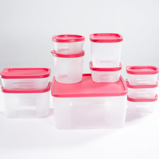 Set de 10 Contenedores de Plástico Tapa Roja