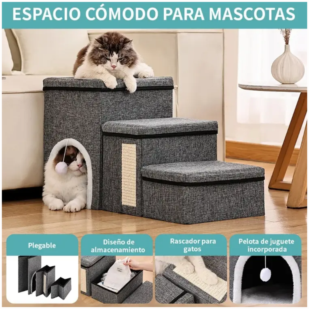 Casa de Mascota Gatos Escalones Plegable 3 Niveles