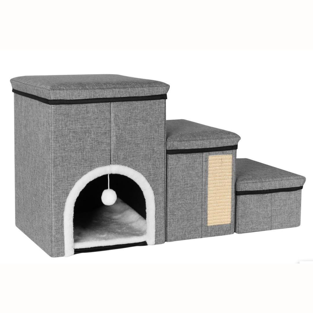 Casa de Mascota Gatos Escalones Plegable 3 Niveles