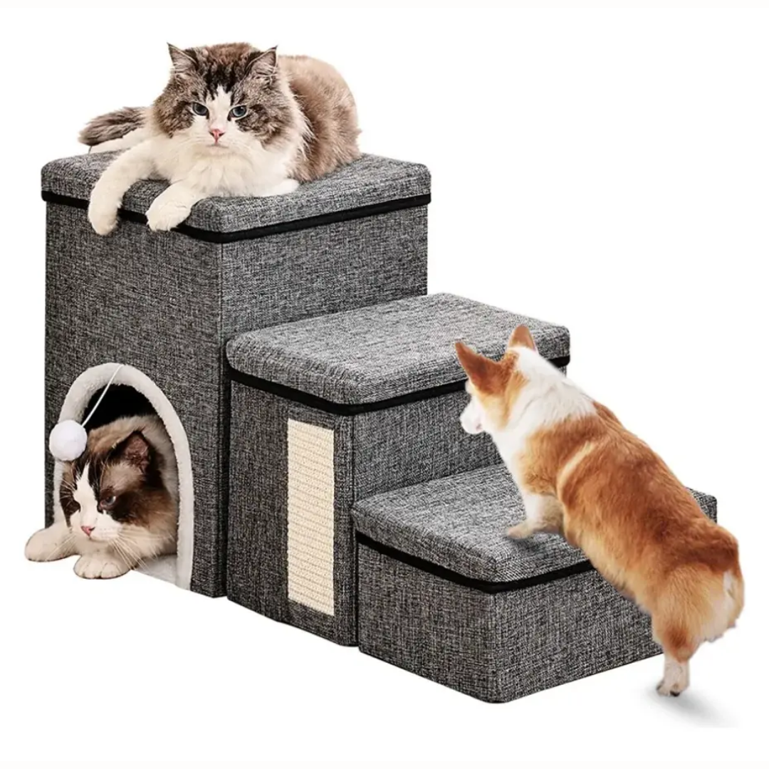 Casa de Mascota Gatos Escalones Plegable 3 Niveles