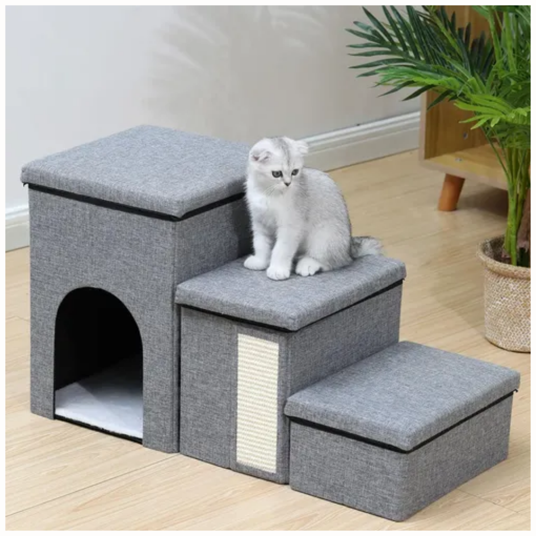 Casa de Mascota Gatos Escalones Plegable 3 Niveles