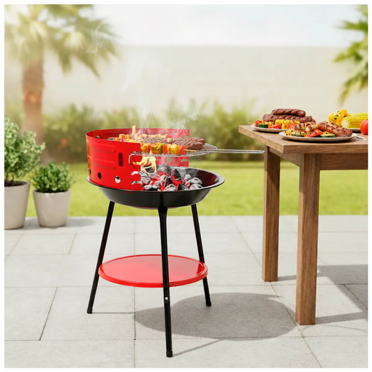 Parrilla Portátil Camping Roja con Base