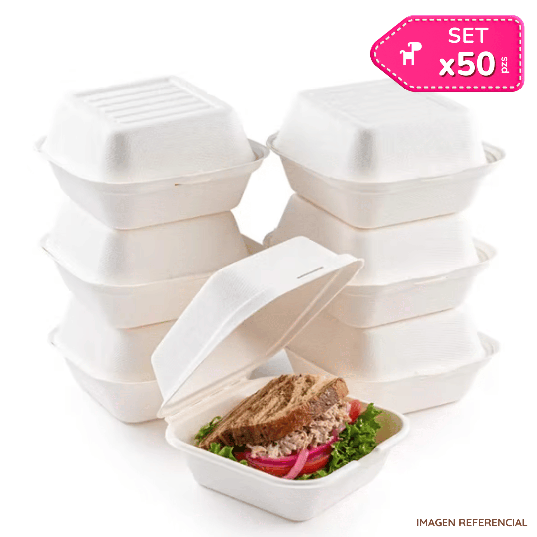 Pack x50 Contenedores Biodegradables para Hamburguesas y Postres