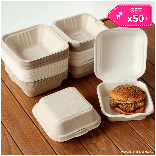 Pack x50 Contenedores Biodegradables para Hamburguesas y Postres
