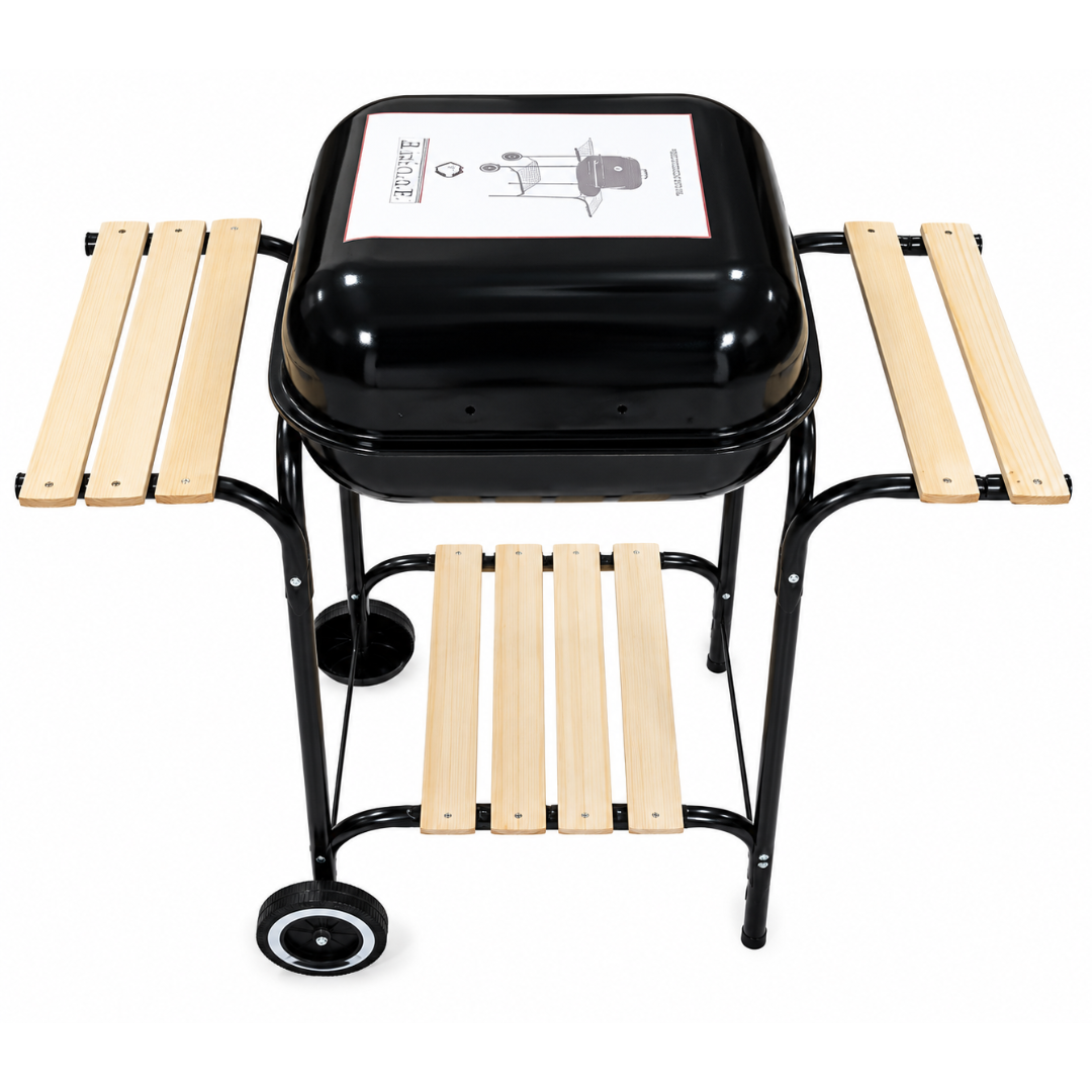 PARRILLA A CARBÓN CON MESA LATERALES DE MADERA