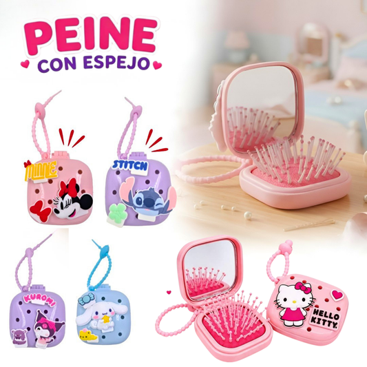 Peine Cepillo Portátil con Espejo y Asa