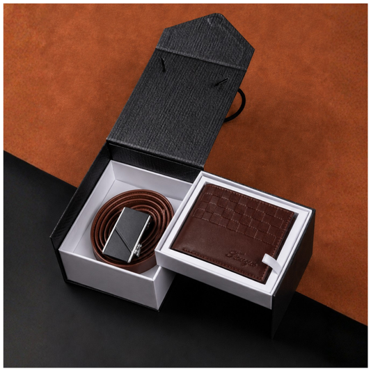 SET DE REGALO BILLETERA Y CORREA - MARRON