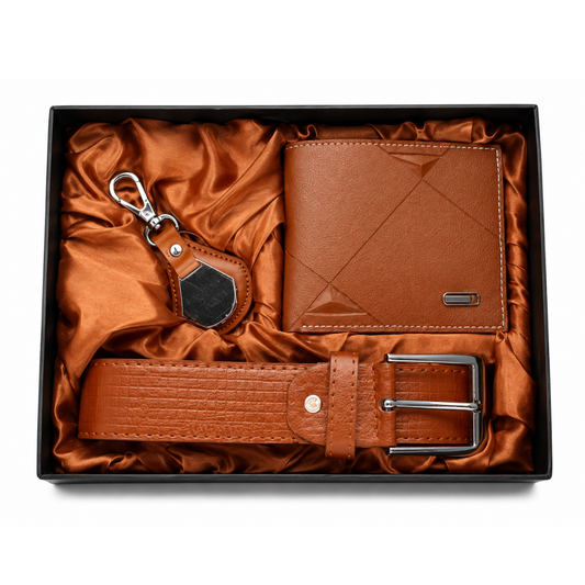 SET DE REGALO  BILLETERA/CORREA/LLAVERO - MARRON