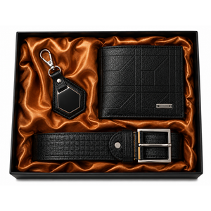 SET DE REGALO  BILLETERA/CORREA/LLAVERO - NEGRO