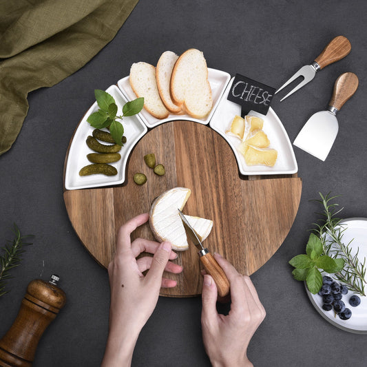 TABLA DE QUESOS GIRATORIA CON RECIPIENTES Y UTENSILIOS
