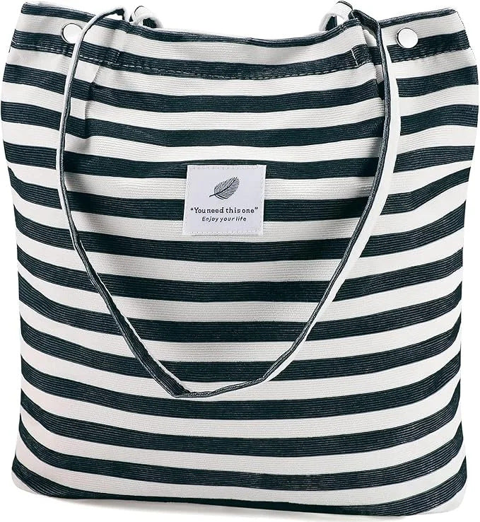 BOLSO DE LONA RAYAS BLANCO/NEGRO 34*36