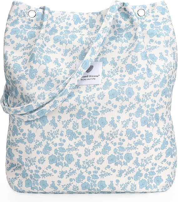 BOLSO DE LONA FLORES CELESTE 34*36