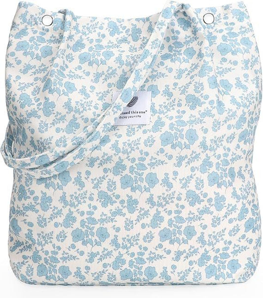 BOLSO DE LONA FLORES | CELESTE