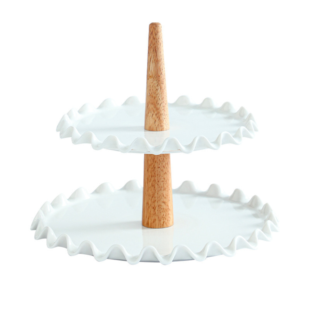 Bandeja De Ceramica Con Madera 2 Niveles