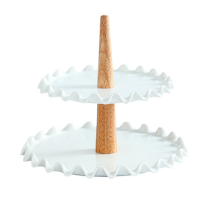 Bandeja De Ceramica Con Madera 2 Niveles