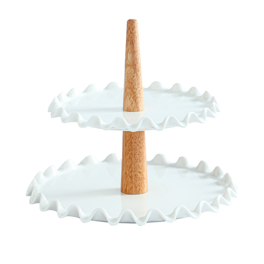 Bandeja De Ceramica Con Madera 2 Niveles