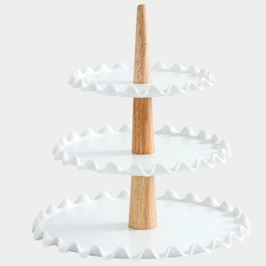 Bandeja Doble De Ceramica Con Madera 3 Niveles