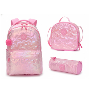 SET X 3 MOCHILA - LONCHERA - CARTUCHERA  ROSA