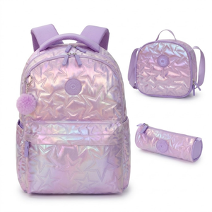 SET X 3 MOCHILA - LONCHERA - CARTUCHERA  LILA